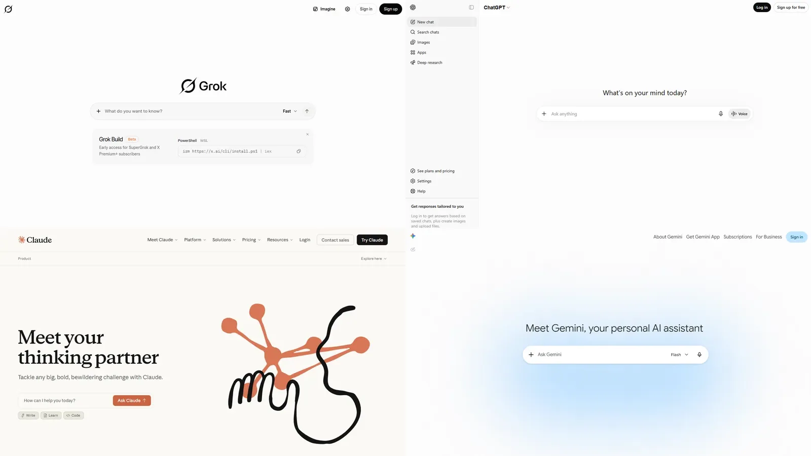 Desktop workspace comparing AI assistant workflows